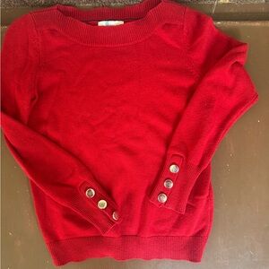 Boden Vibrant Red Crew Neck Sweater with Button Accents - Women’s Medium